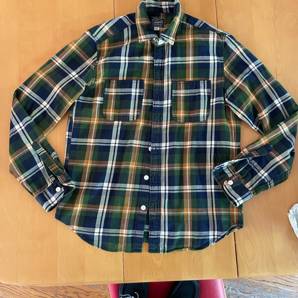 J. Crew Green and Blue Casual Button Down Shirt